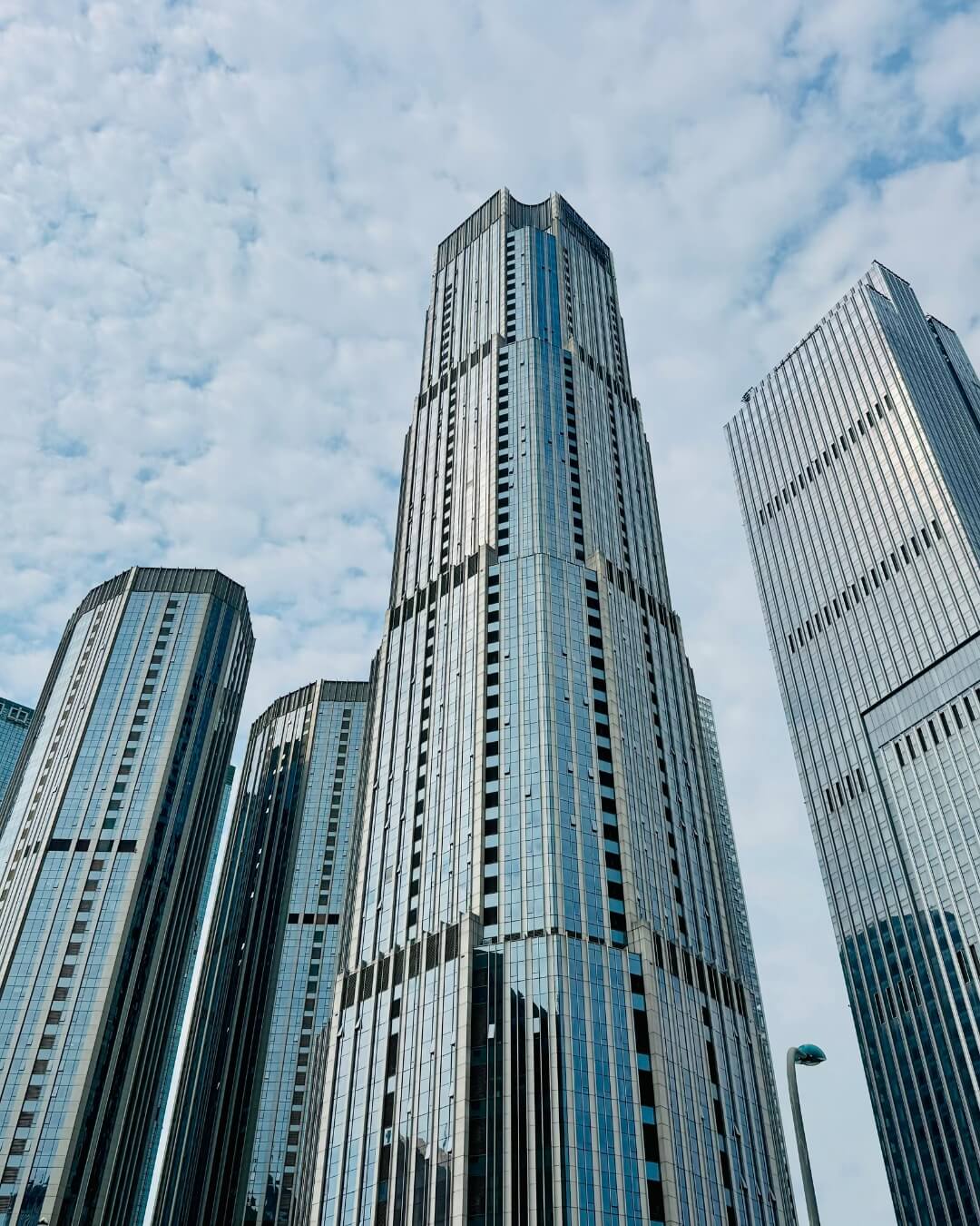 Night view of an Asian financial district with skyscrapers